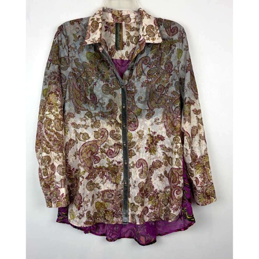 Aratta Silent Journey Top Womens Small  Velvet Floral Boho Artsy Mixed Fabric